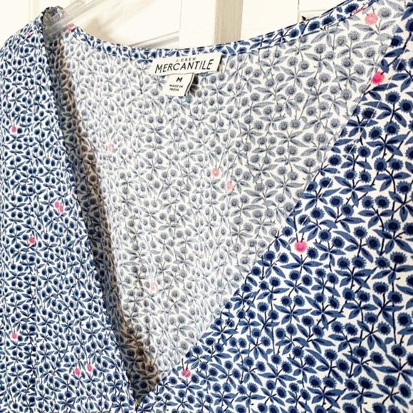 J. Crew Mercantile Women Size Medium Blue Floral Ruffle Faux Wrap Dress High-Low - Picture 6 of 10